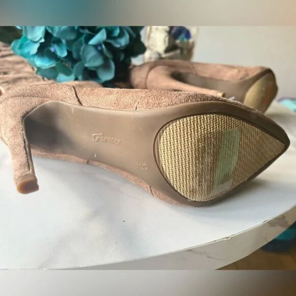 Vintage Camel Suede High Heel Over the Knee Boots Lace Up Back Side Zip 9 - Picture 5 of 11